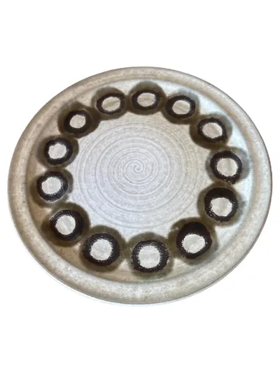 CERAMANO Kuchenteller Vintage Keramik Beige Punkte 19,5cm