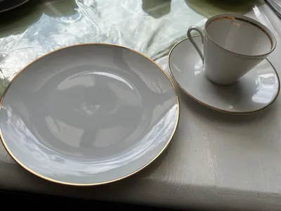 Bavaria Kaffeetasse & Untertasse 3tlg Porzellan Weiß Elegant Metallic