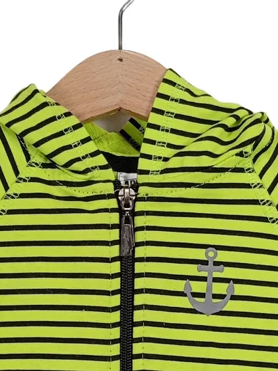 Apex Kinder Sweatjacke Gr. 86 Gelb Schwarz Gestreift Kapuze Reißverschluss Anker