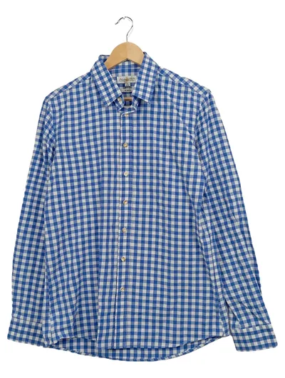 Almsach Trachtenhemd Herren 40 kariert Slim Fit Blau Traditionell