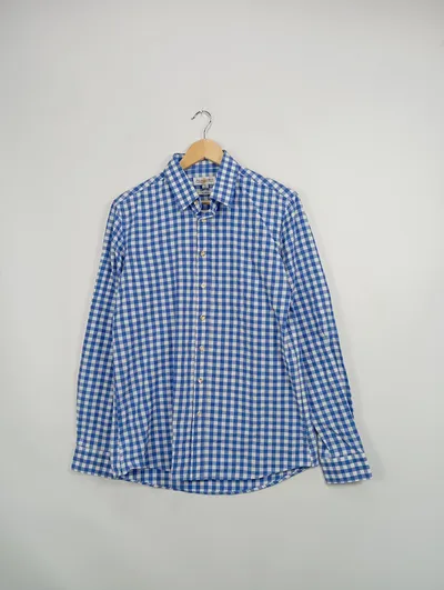 Almsach Trachtenhemd Herren 40 kariert Slim Fit Blau Traditionell