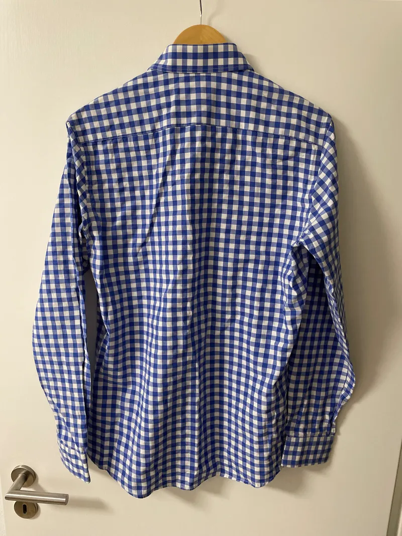Almsach Trachtenhemd Herren 40 kariert Slim Fit Blau Traditionell 3