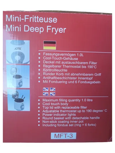 AFK MFT-3 Heißluftfritteuse Mini Fritteuse 1L Weiß Rund
