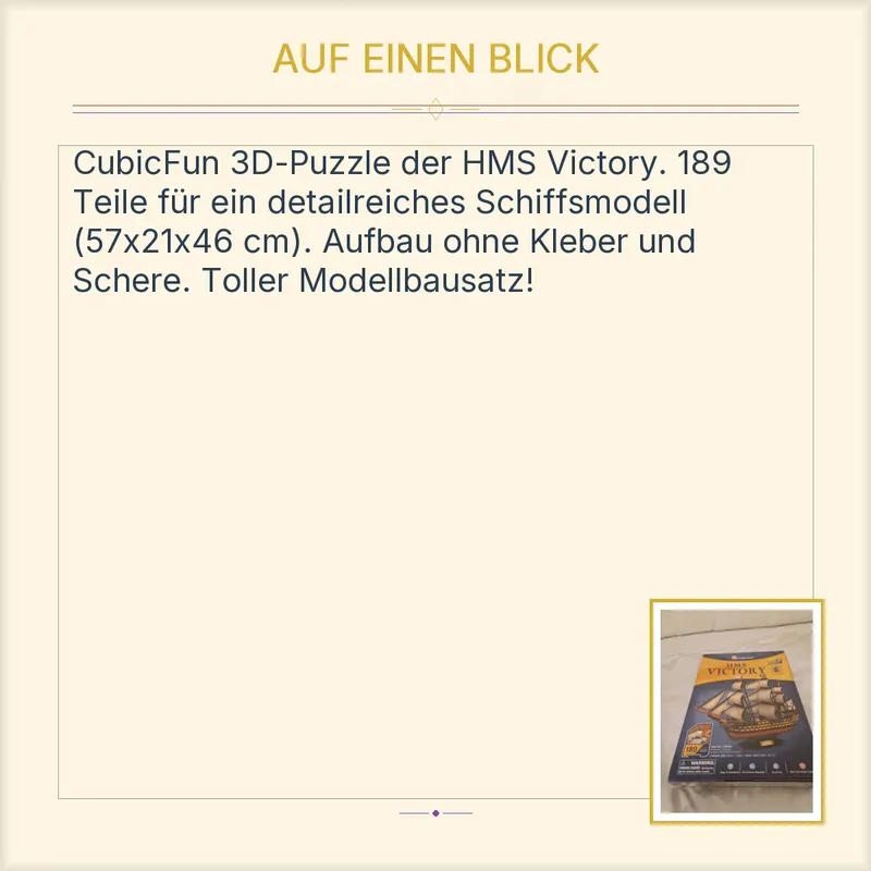 CubicFun HMS Victory 3D Puzzle Modellbausatz Schiff 189 Teile 2