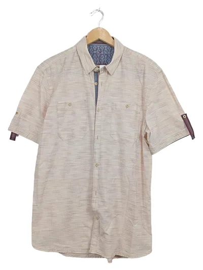 Tom Tailor Herren Kurzarmhemd Freizeithemd Beige Gr. XL Baumwolle