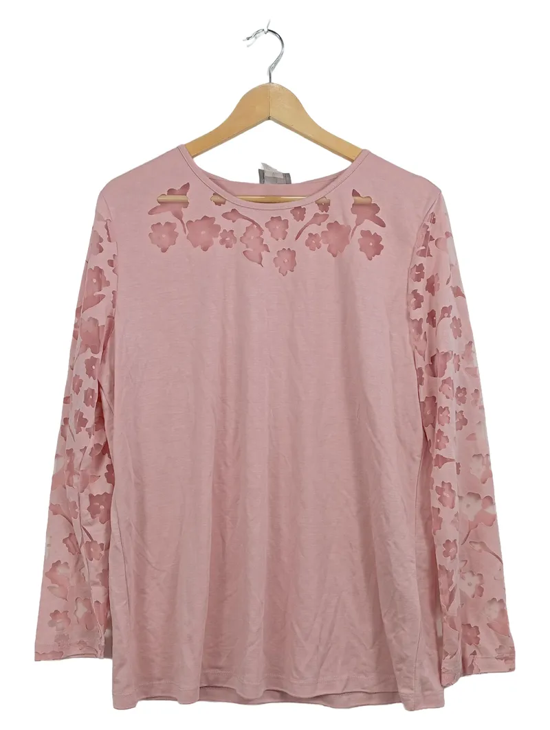 Fair Lady Damen Langarmshirt Rosa Blumen Cut-Outs Gr. 44 XXL 1