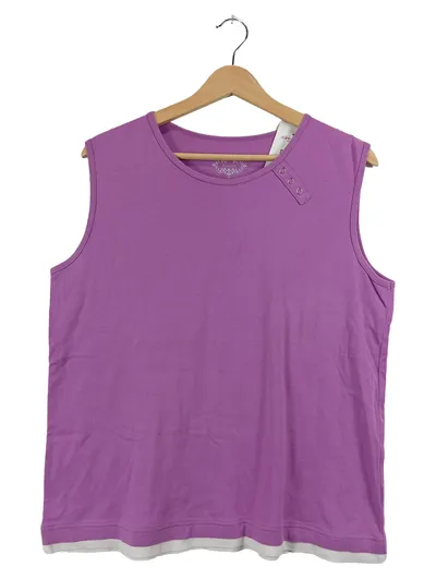 Adagio Damen Top Gr. 46/3XL Lila Ärmellos Zierknöpfe Baumwolle