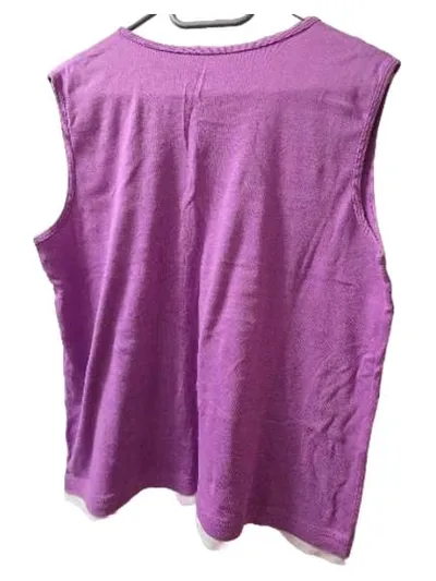 Adagio Damen Top Gr. 46/3XL Lila Ärmellos Zierknöpfe Baumwolle