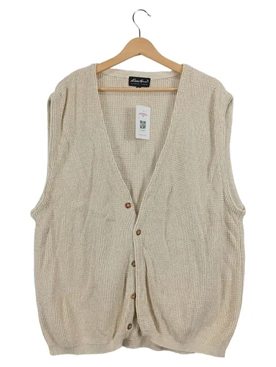 Eddie Bauer Damen Pullunder Strickweste Beige Gr. 42/XL Casual Baumwolle