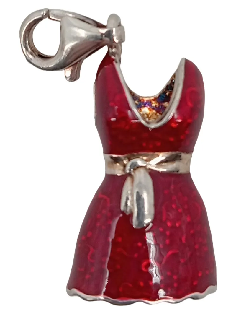 Thomas Sabo Charm Anhänger Damen Kleid Rot Silber Emaille Strass Charmant 1