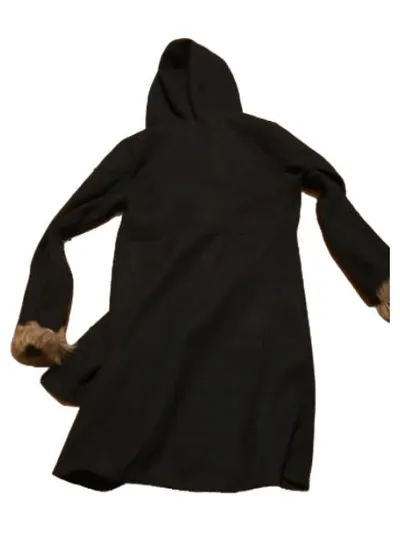Damen Wintermantel Schwarz XL Kapuze Kunstfell Wollmantel Elegant