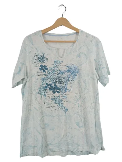 Adagio Damen T-Shirt Gr. 42/XL Blau Blumenmuster Beach Print