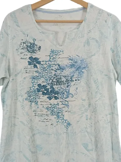 Adagio Damen T-Shirt Gr. 42/XL Blau Blumenmuster Beach Print