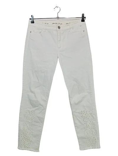Marc Cain Damen Jeans Straight Leg Gr. 40 Weiß Stickerei Fransen