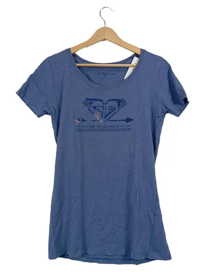 ROXY Damen T-Shirt Gr. 40/L Blau Time To Go Wild Logo Print Baumwolle