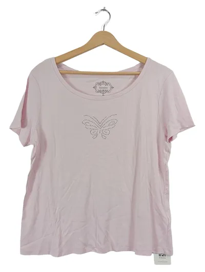 Adagio Damen T-Shirt Gr. 44 Rosa Schmetterling Strass Baumwolle