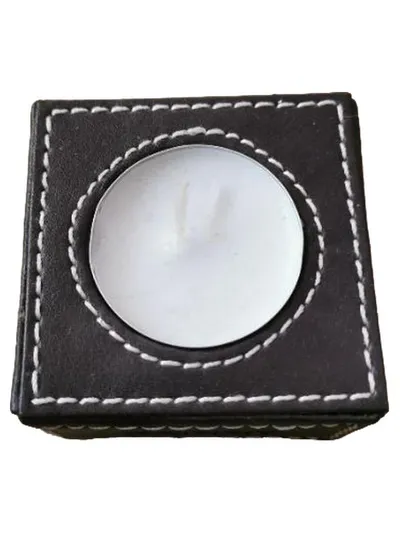 Esprit Teelichthalter Leder quadratisch Modern Schwarz 7.5cm Breite