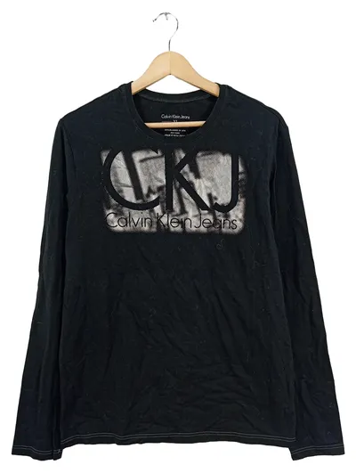 Calvin Klein Jeans Damen Langarmshirt Schwarz Gr. 42 XL Logo Print