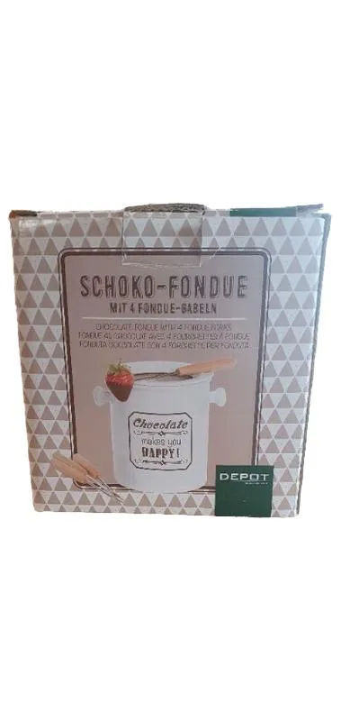 Depot Schokofondue Set Porzellan Weiß mit 4 Gabeln Schokoladenfondue