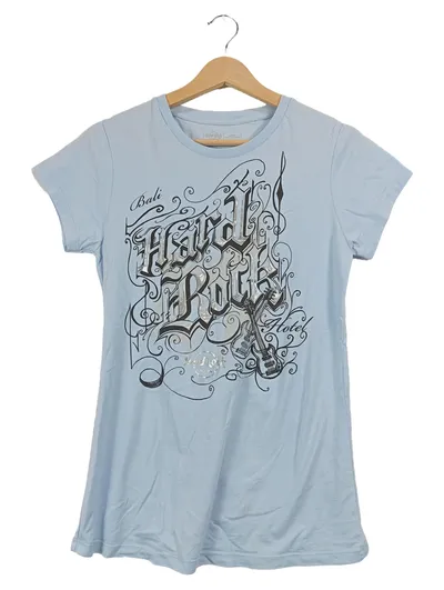 HARD ROCK HOTEL Bali Damen T-Shirt Gr. 40 L Blau Kurzarm Casual Logo-Print