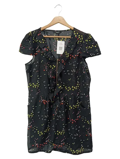 MARKS & SPENCER Damen Kleid Gr. 50/XL Schwarz Blumen Rüschen Elegant