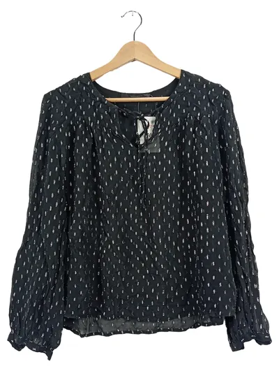 Hallhuber Damen Bluse Gr. 40 Schwarz Seide Punkte Langarm Feminin