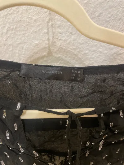Hallhuber Damen Bluse Gr. 40 Schwarz Seide Punkte Langarm Feminin