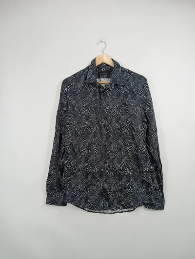 DRYKORN Freizeithemd Herren Gr. 48 M Schwarz Gepunktet Langarm Baumwolle