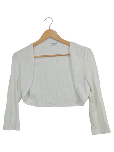 Seidel Damen Strickjacke Bolero Gr. 36/S Weiß Elegant Langarm