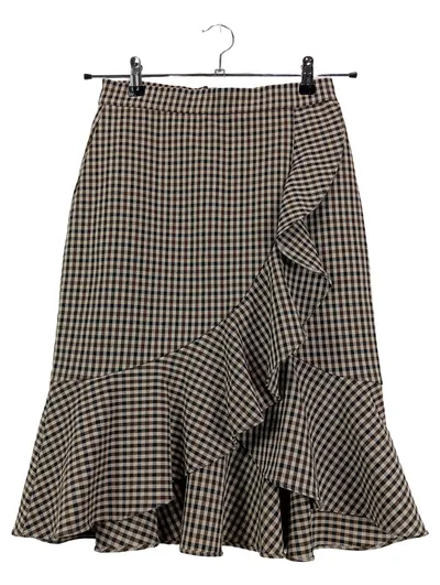 MANGO Volantrock Damen Kariert Rüschen Midirock Mehrfarbig Gr. 36 S
