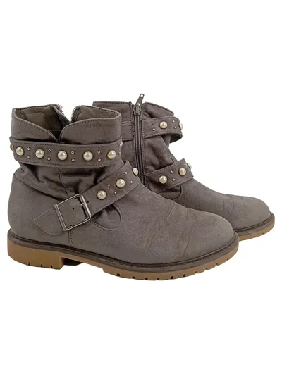 Anna Field Damen Stiefelette Grau Gr. 38 mit Perlen und Nieten