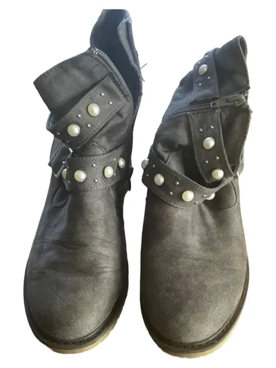 Anna Field Damen Stiefelette Grau Gr. 38 mit Perlen und Nieten