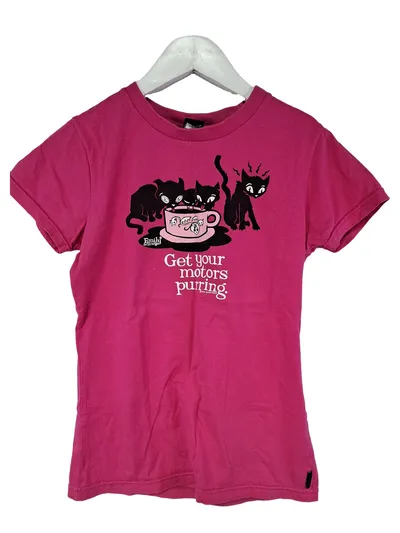 Emily the Strange Damen T-Shirt Pink Gr. 34, XS Katzen Motiv Casual