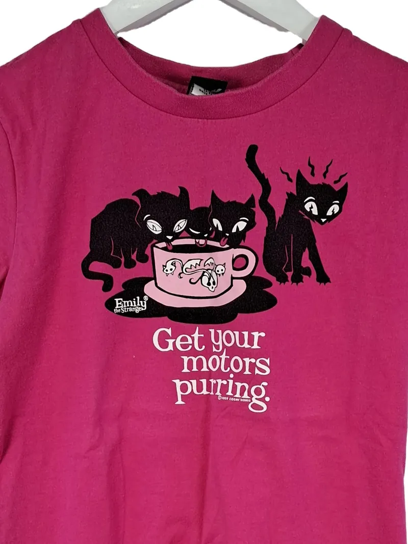 Emily the Strange Damen T-Shirt Pink Gr. 34, XS Katzen Motiv Casual 3