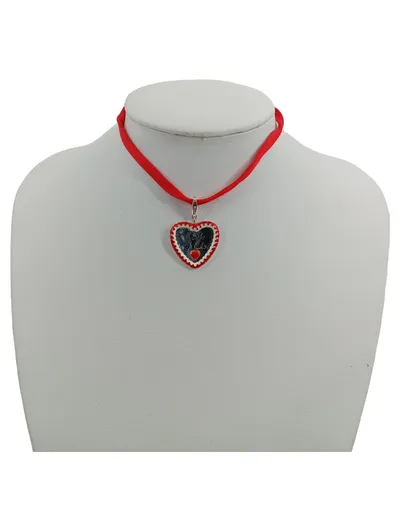 Thomas Sabo Damen Halskette Herz Anhänger Rot Silber Stoff Charmant