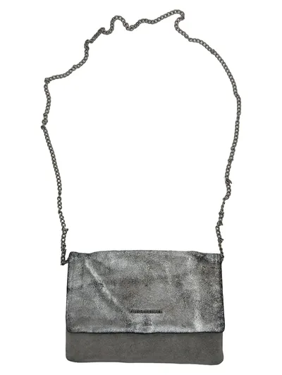 FREDsBRUDER Damen Clutch Umhängetasche Silber Metallic-Look Party 23x16cm