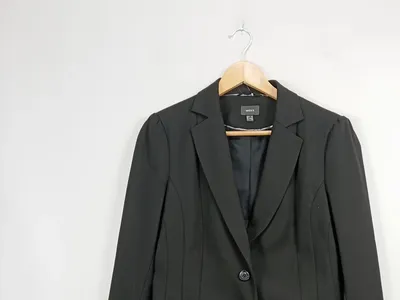 Mexx Damen Kostüm Blazer Rock Business Büro Gr. 40 L Schwarz Polyester Viskose