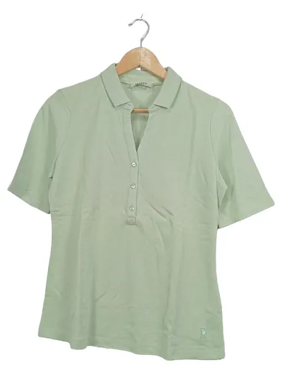 MAERZ Muenchen Damen Poloshirt Grün Gr. 38 M Kurzarm 100% Baumwolle