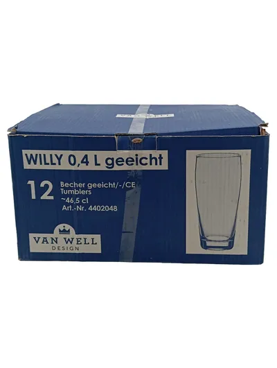 Van Well Willy Trinkgläser 12er Set 0,4L geeicht Glas Transparent