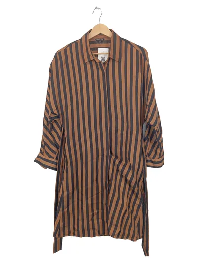 Massimo Dutti Hemdblusenkleid Damen Gr. 40 Braun Gestreift Elegant