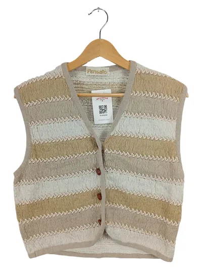 Pensato Pullunder Damen Beige Gestreift Strickweste Vintage Gr. 38/M