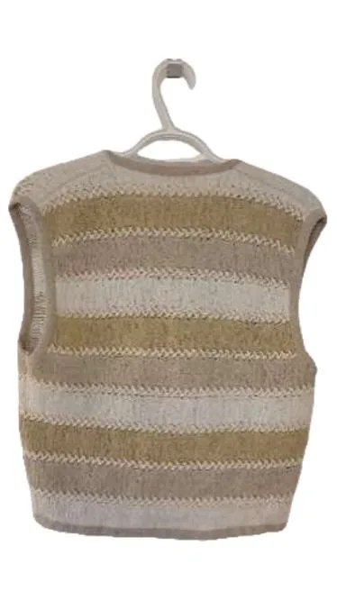 Pensato Pullunder Damen Beige Gestreift Strickweste Vintage Gr. 38/M
