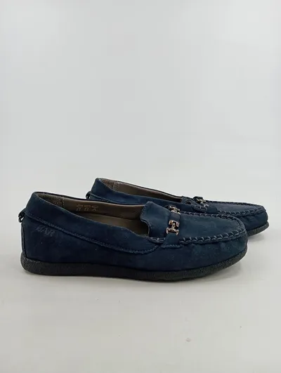 BÄR Mokassin Slipper Damen Gr. 37 Blau Echtleder Komfortabel
