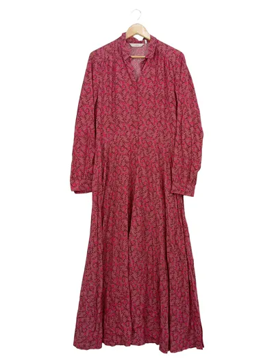 Nümph Blusenkleid Maxikleid Damen Gr. 42 Rosa Blumenmuster Viskose Boho