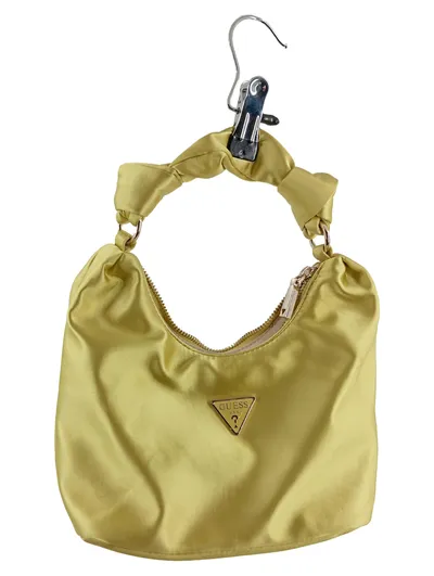 GUESS Damen Henkeltasche Hobo Bag Gelb Satin Knotenhenkel Reißverschluss