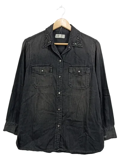 Current/Elliott Hemdbluse Damen Gr. 40 L Grau Nietenbesatz Baumwolle