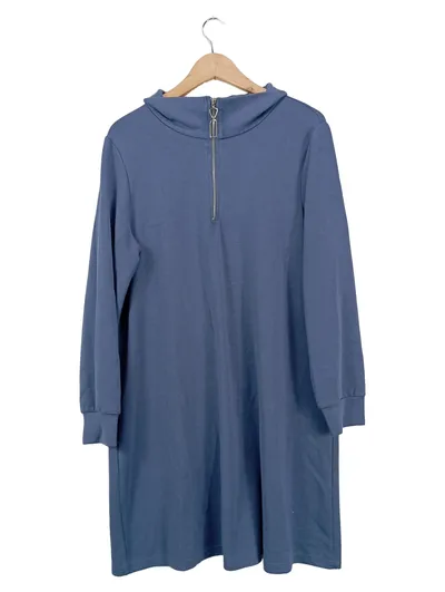 Aker Damen Sportkleid Gr. 44/XXL Blau Uni Reißverschluss Midikleid
