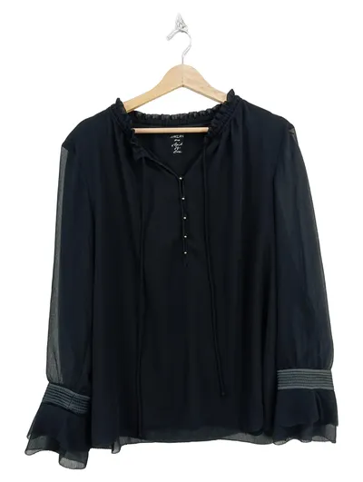 Marc Cain Damen Bluse Langarm Schwarz Elegant Einheitsgröße Rüschen