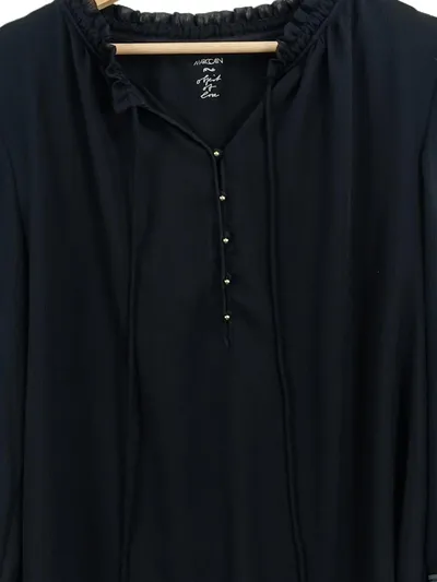 Marc Cain Damen Bluse Langarm Schwarz Elegant Einheitsgröße Rüschen