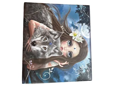 Depesche Leinwandbild Wolf Frau Fantasy Natur Blau 40x30 cm Wandbild
